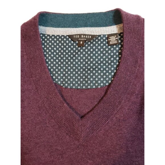 Ted Baker Mens Purple V-Neck Sweater wool silk cashmere  Size 5 - Picture 7 of 16